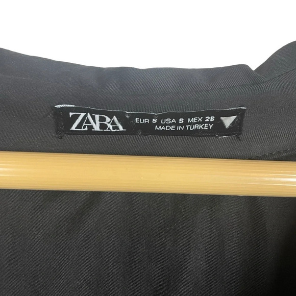 Zara Collared Long Sleeve Poplin Mini Shirt Dress in Black Size S - Picture 8 of 14